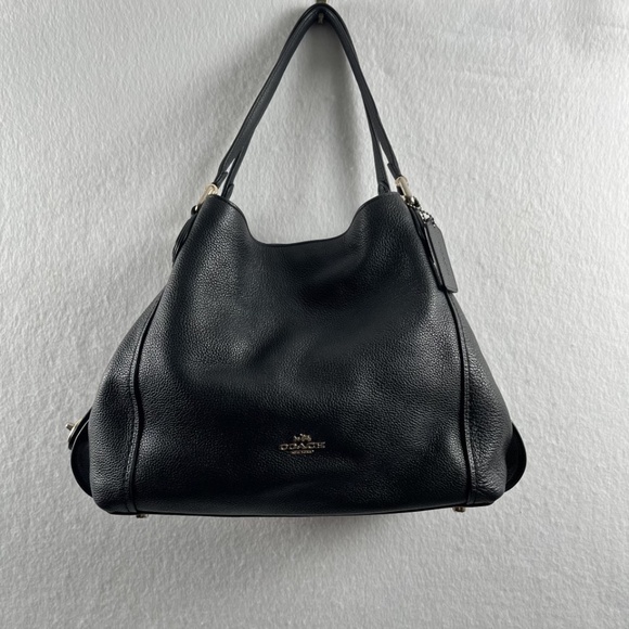 Coach Black Edie 31 Pebbled Leather Shoulder Bag Satchel Purse 3 Compartment EUC - Picture 1 of 15